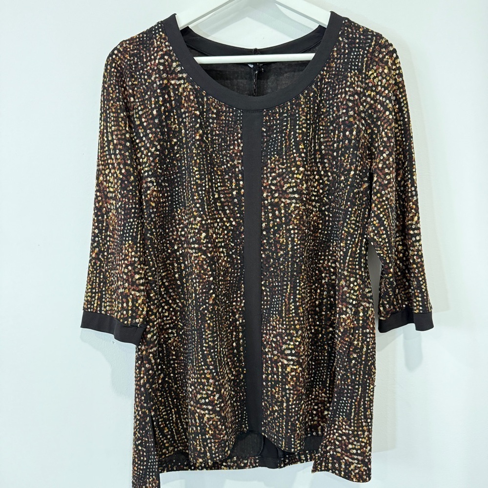 Allison Daley Tunic Blouse Earthtone Brown, Cream, Red Polka Dot 3/4 Sleeve - Picture 5 of 17